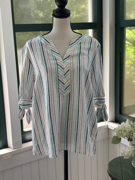 Kim Rogers Tops - NWT Kim Rogers Linen Stripe Tunic Top Multi Stripe Size M